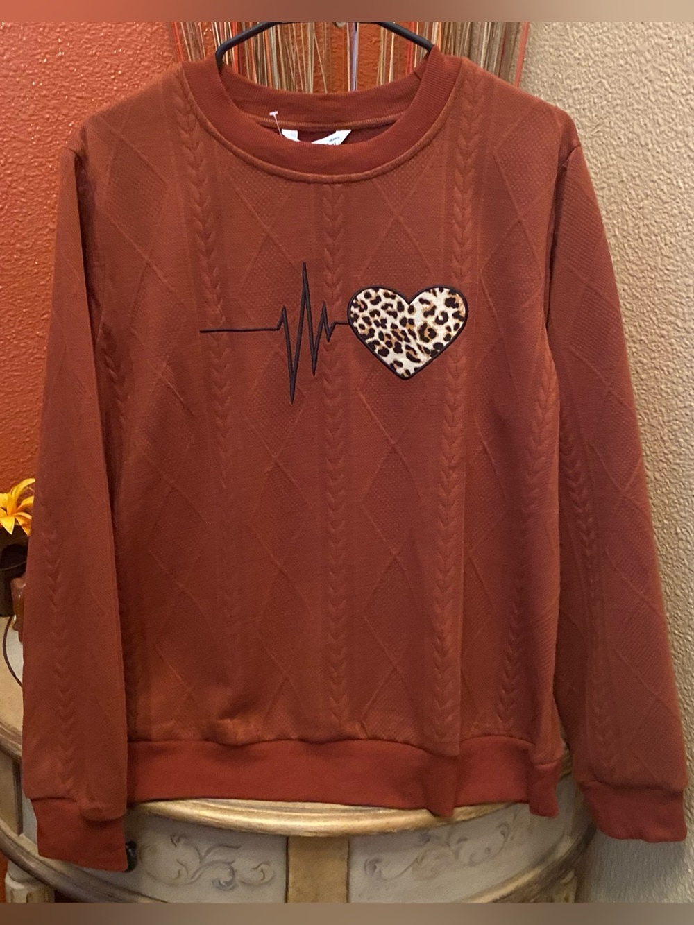 PatPat - NEW -Rust Crewneck  cable-knit or diamond-knit texture Sweatshirt